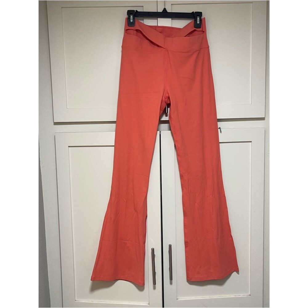Nike Zenvy Rib Women's High-Waisted Full-Length Flared Leggings coral size L NWT - Picture 6 of 12